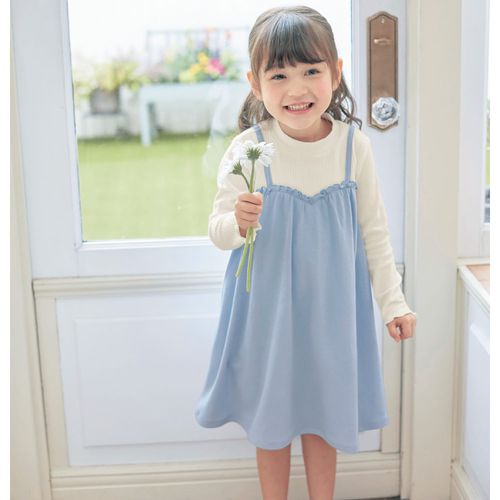 日本千趣會 - GITA 假二件細肩帶純棉長袖洋裝-嬰兒藍