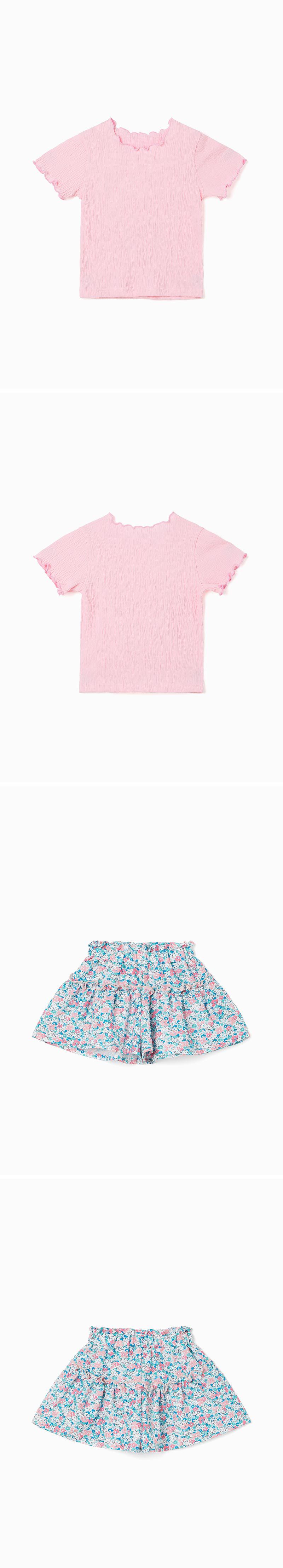 韓國 OZKIZ - 皺褶感上衣碎花褲裙套裝