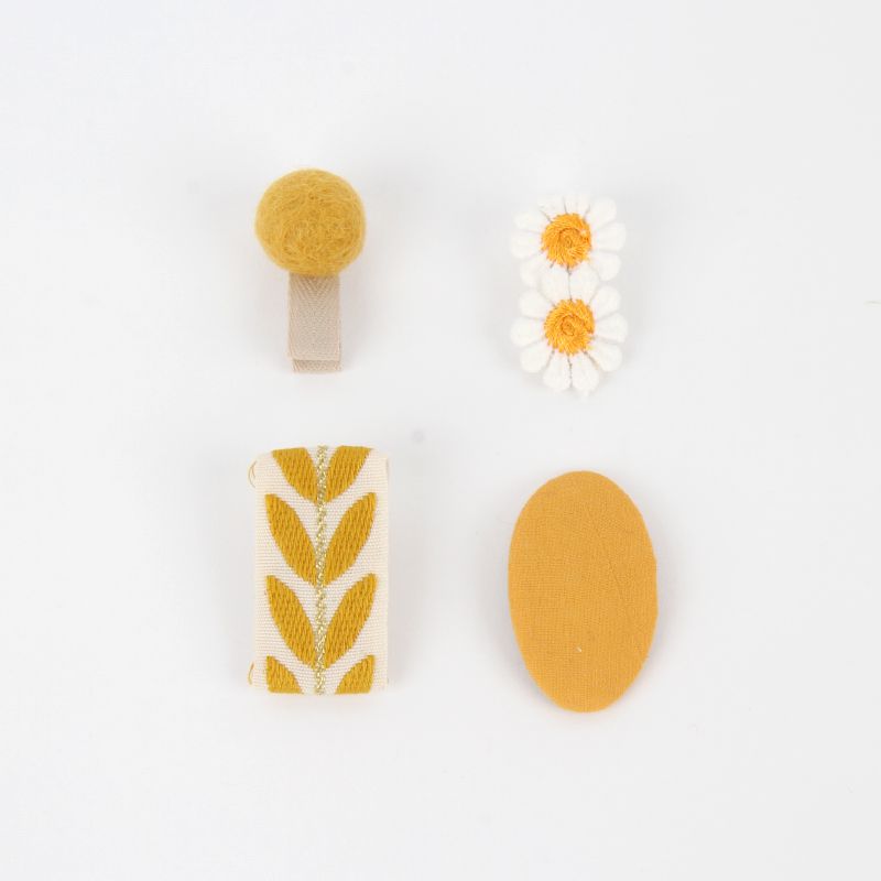 韓國 Babyblee - 刺繡雛菊髮夾/髮飾4入組-黃