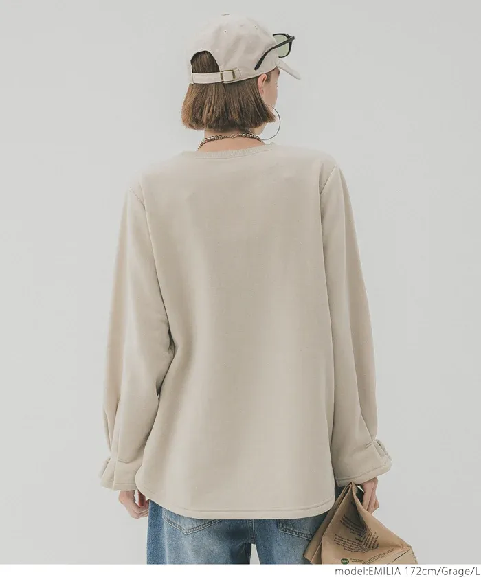 日本 COCA - 裏起毛甜美糖果袖長袖上衣-淺棕