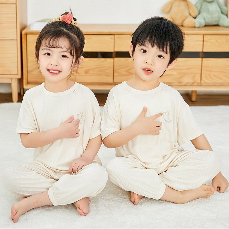 莫代爾透氣涼感短袖家居服套裝/空調服-熊熊-天空藍