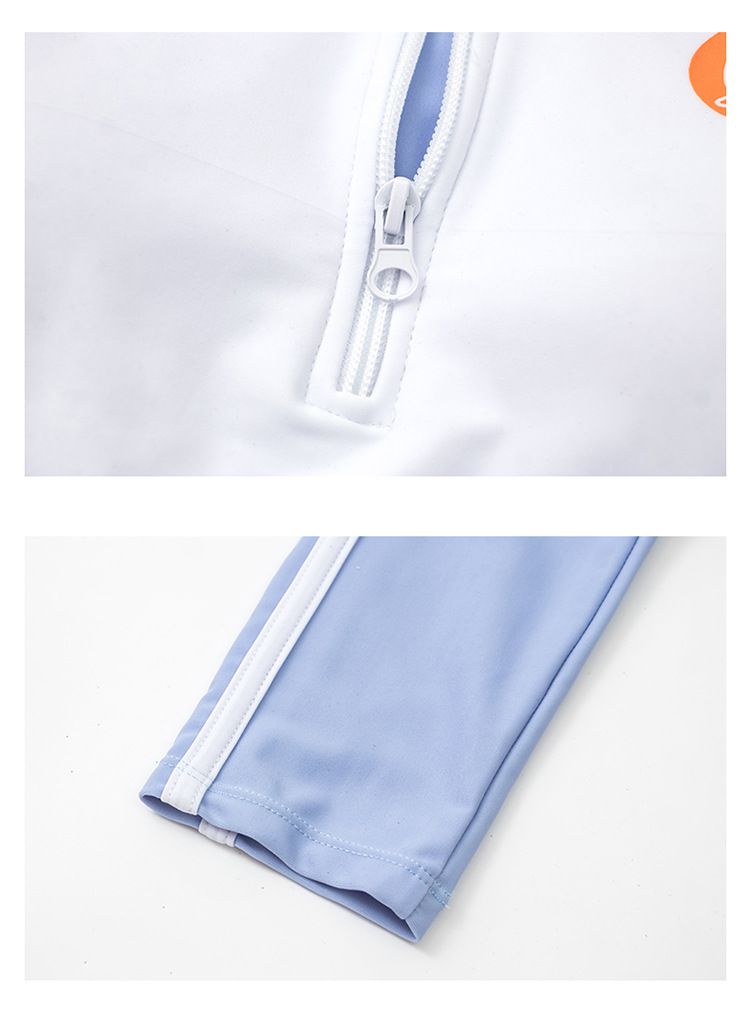 大童女孩運動風長袖連身裙泳衣-拼色款-藍+白