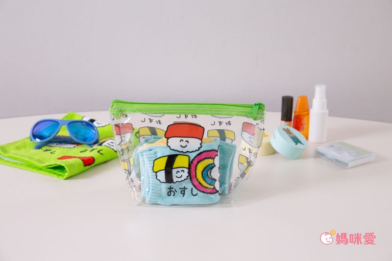 日本 OKUTANI - 童趣日文插畫透明小收納包/化妝包-熊貓-藍 (21x12x9cm)