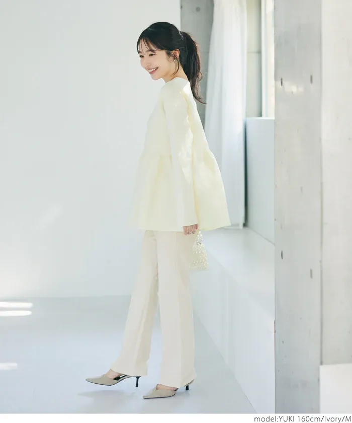 日本 COCA - 裏起毛摺線美腿微喇叭褲-黑