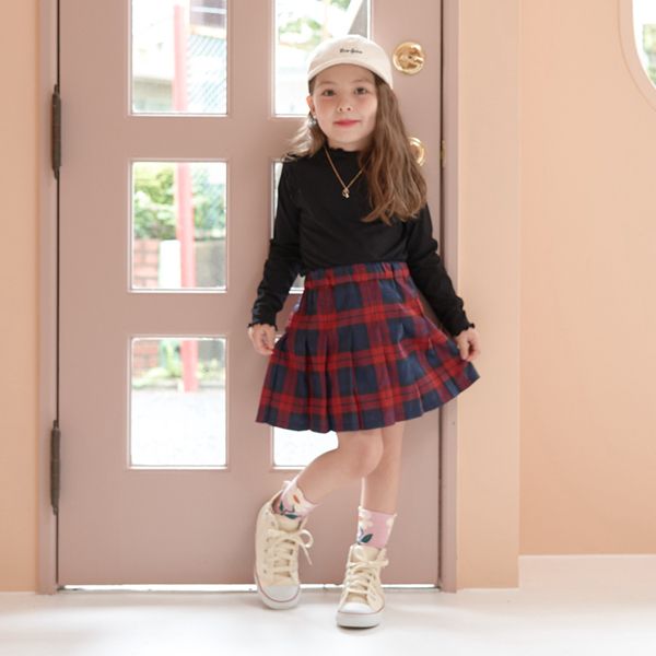 日本 Lycee mine - 學院風百摺格子裙-黃綠系