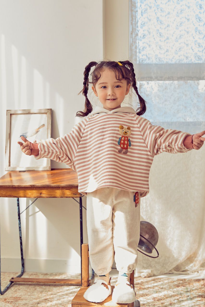 韓國 Mimico - (裏起毛)立體熊熊縮口長褲-米杏