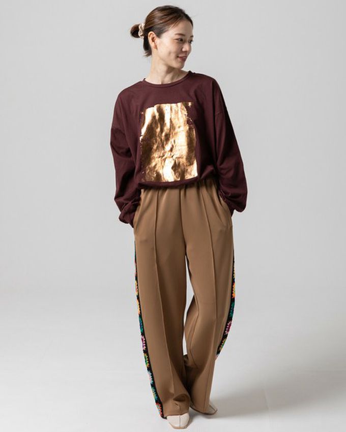 日本 gleam - 燙金時尚光澤廓形寬版長袖上衣-藍x銀