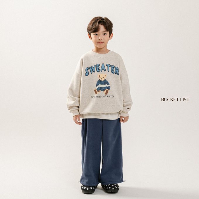 韓國 BUCKET LIST - (內磨毛)泰迪熊熊印長袖大學T-燕麥