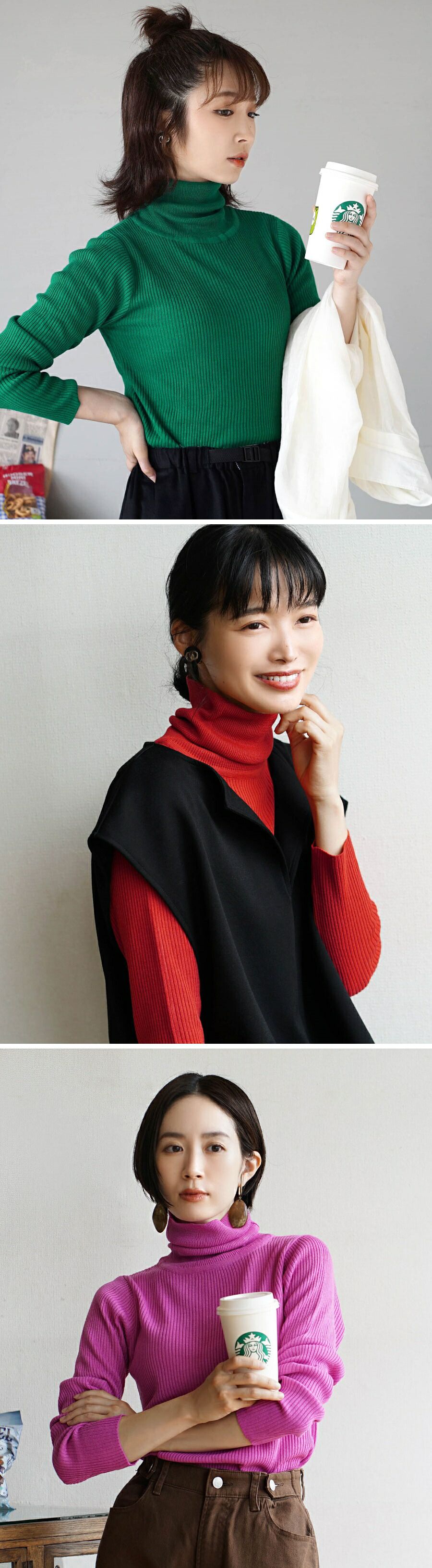 日本 zootie - 舒膚系列 彈性羅紋針織上衣-中高領-黑