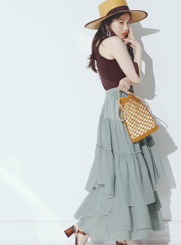 日本 GRL - 明星聯名款 多層次蛋糕長裙-莫蘭迪綠