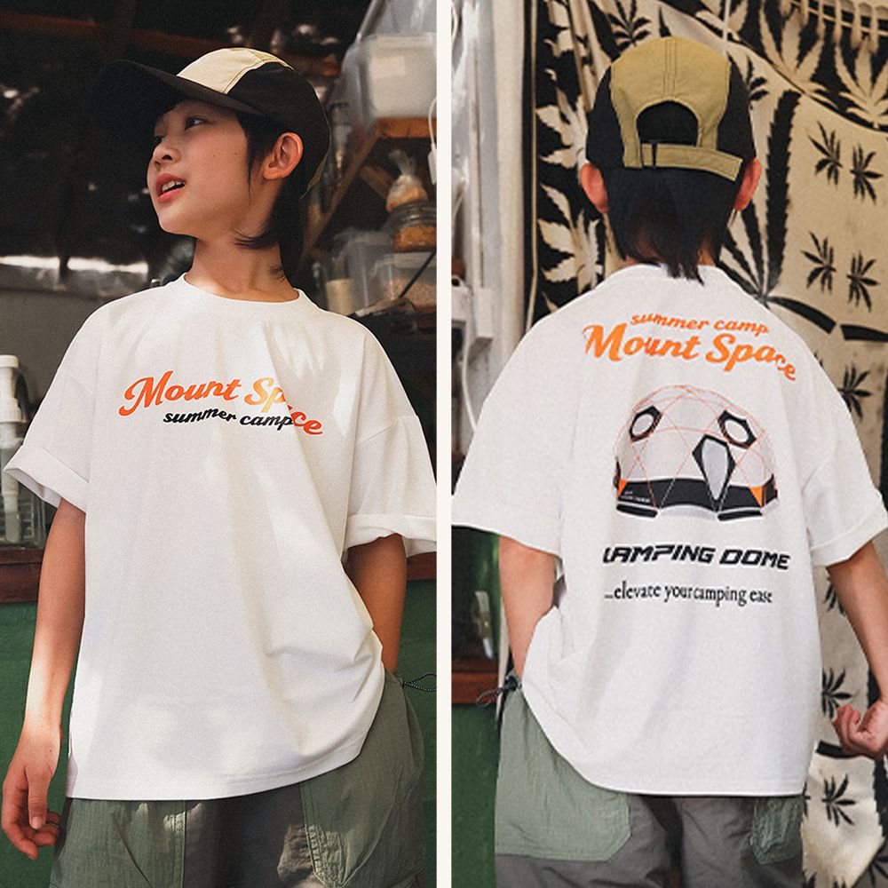 純棉圓領短袖上衣-露營帳篷-白色