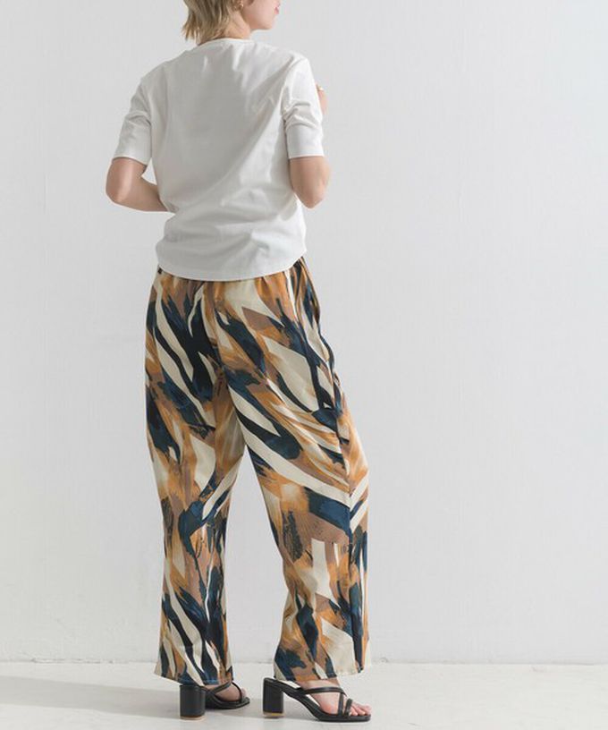 日本 le colis - [人氣款]個性派印花輕盈寬褲-幾何-藍x橘