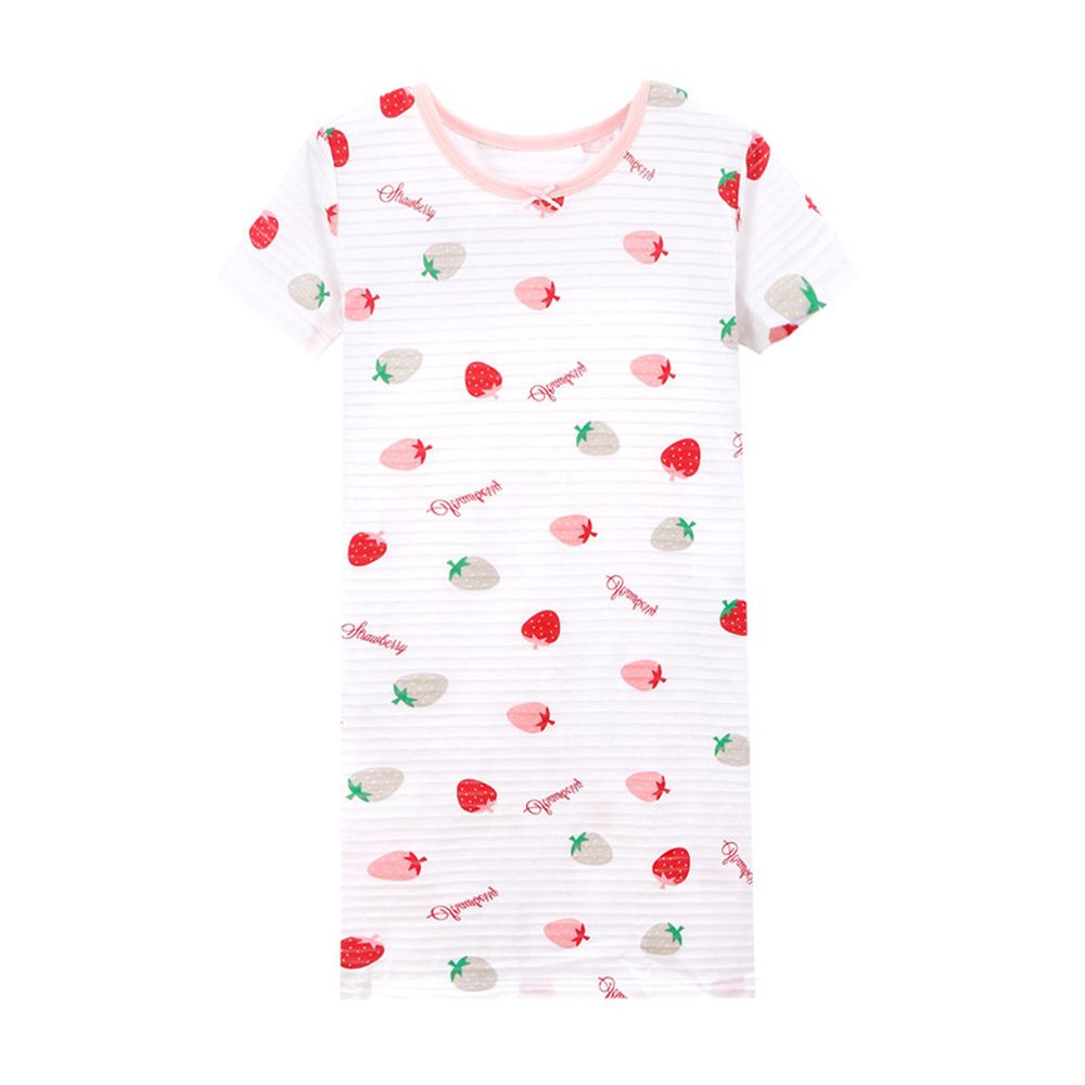 MAMDADKIDS - 竹節棉短袖睡衣/睡裙-滿園草莓-白色
