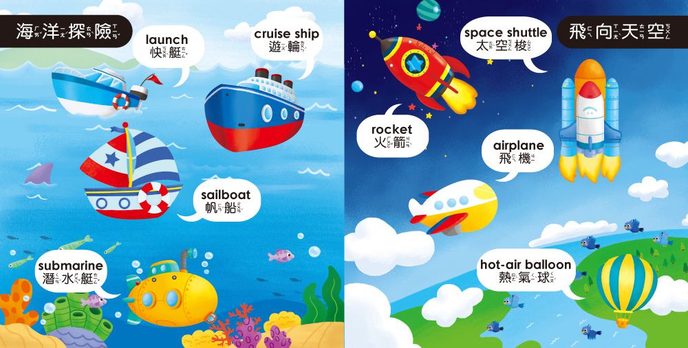 孩子的第一台手提觸控平板：交通工具．動物-內含36個交通工具+36個動物-中英台3語學習+9首兒歌+互動遊戲