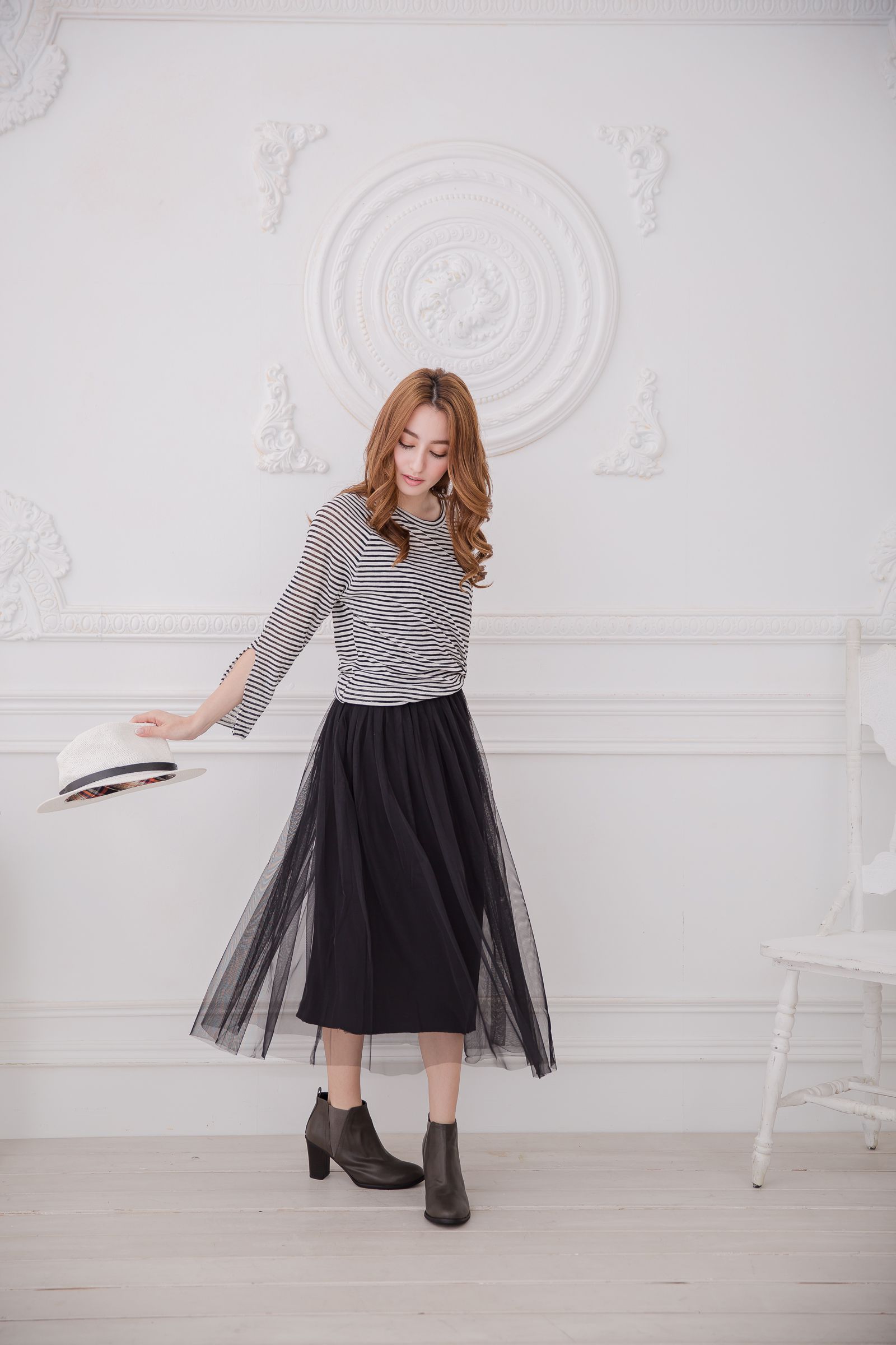 Peachy - 獨家訂製綿柔連身紗裙-細肩帶連身款-華麗黑 (F)