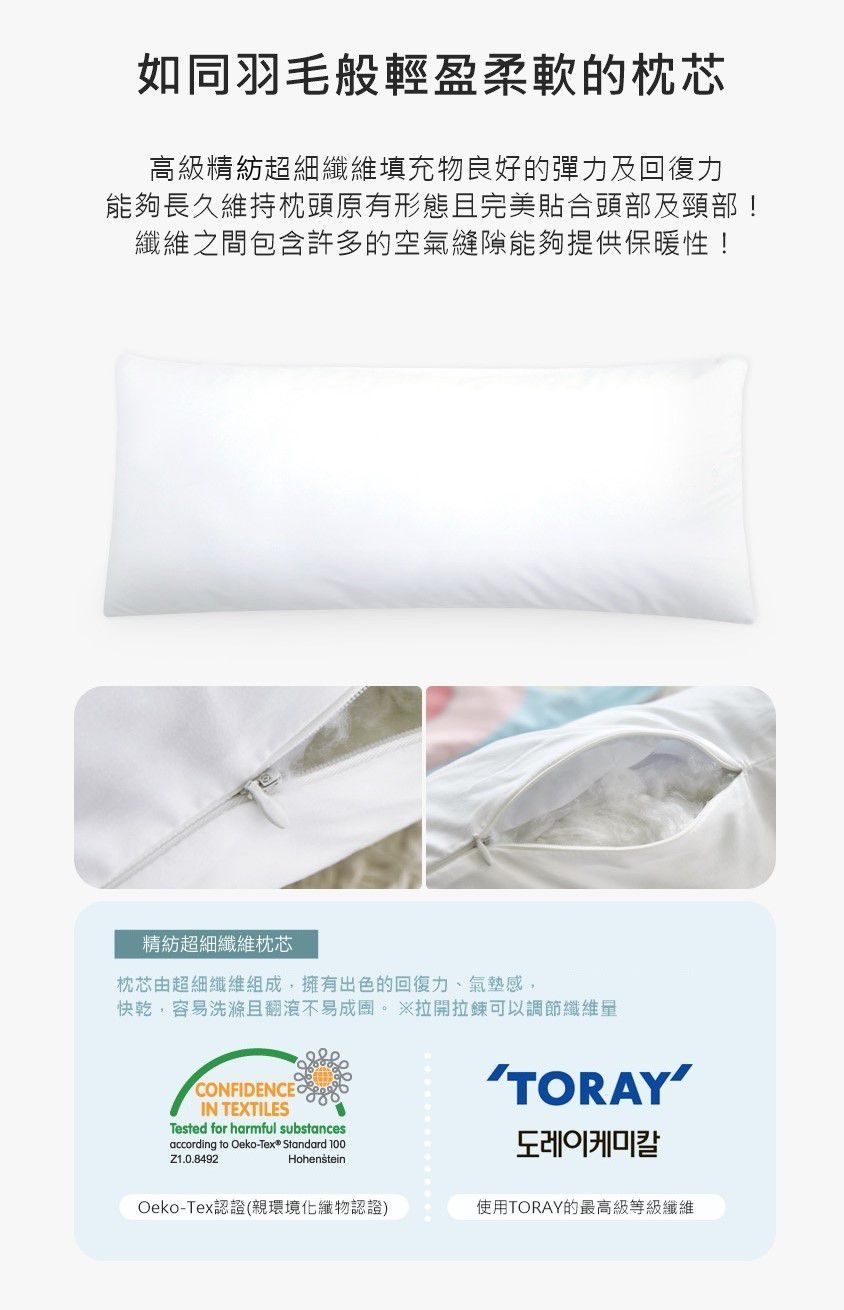 高級精紡超細纖維填充物，具良好彈力及回復力