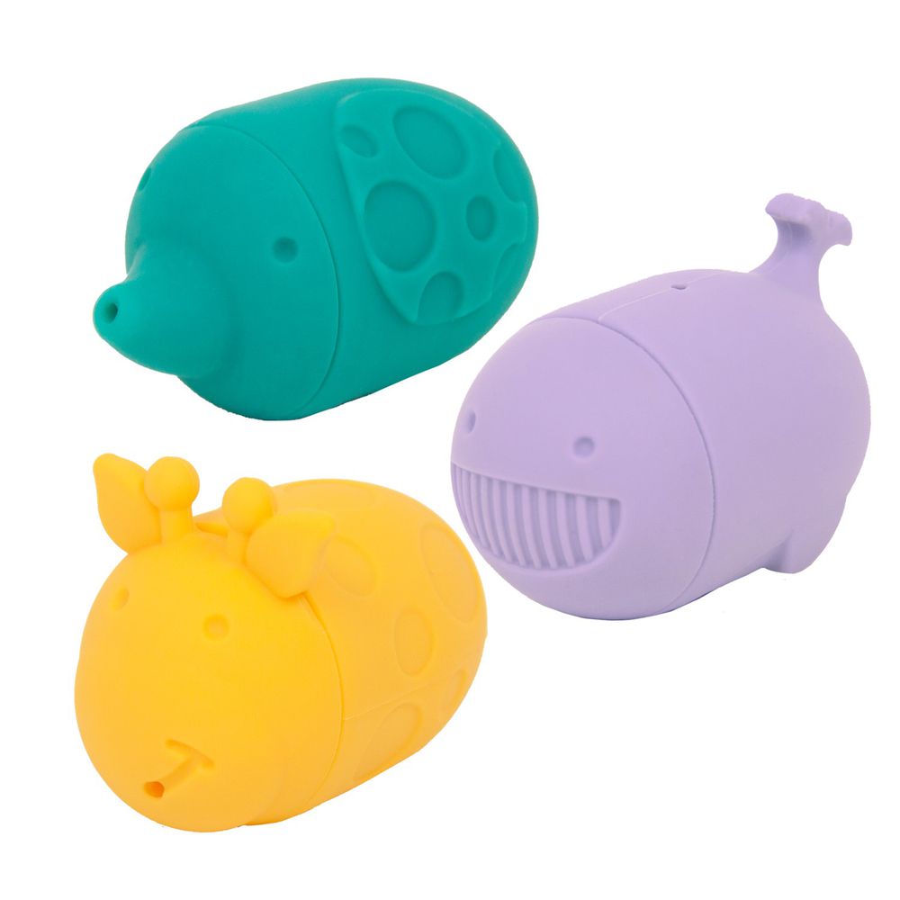 MARCUS＆MARCUS - 動物樂園矽膠噴水洗澡玩具-綠紫黃