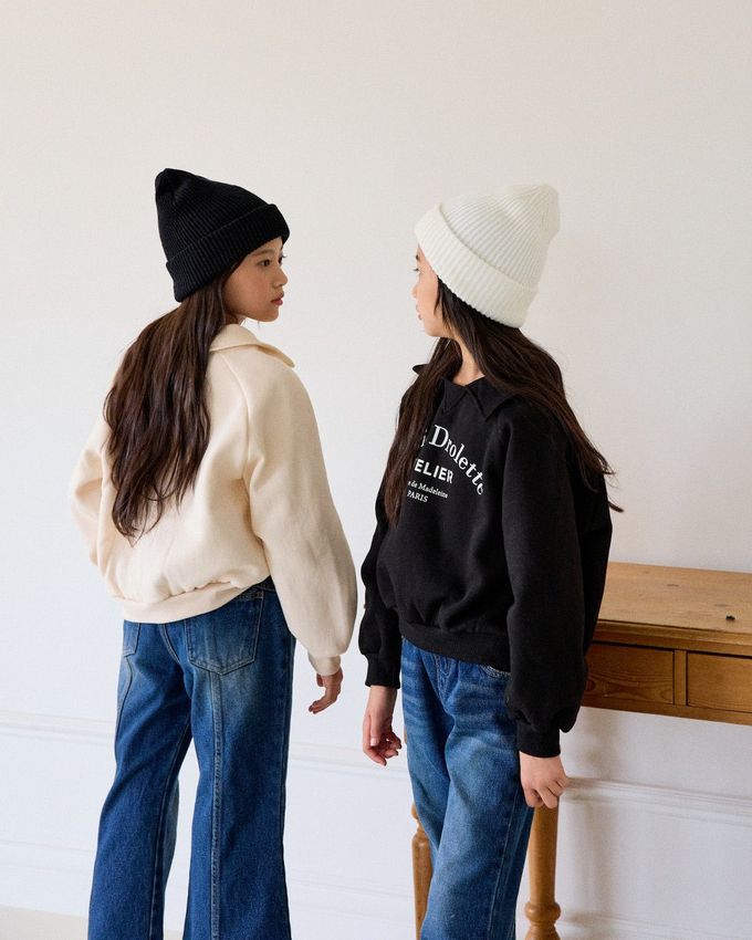 韓國 sm2 - 鬆緊腰後壓摺牛仔喇叭褲