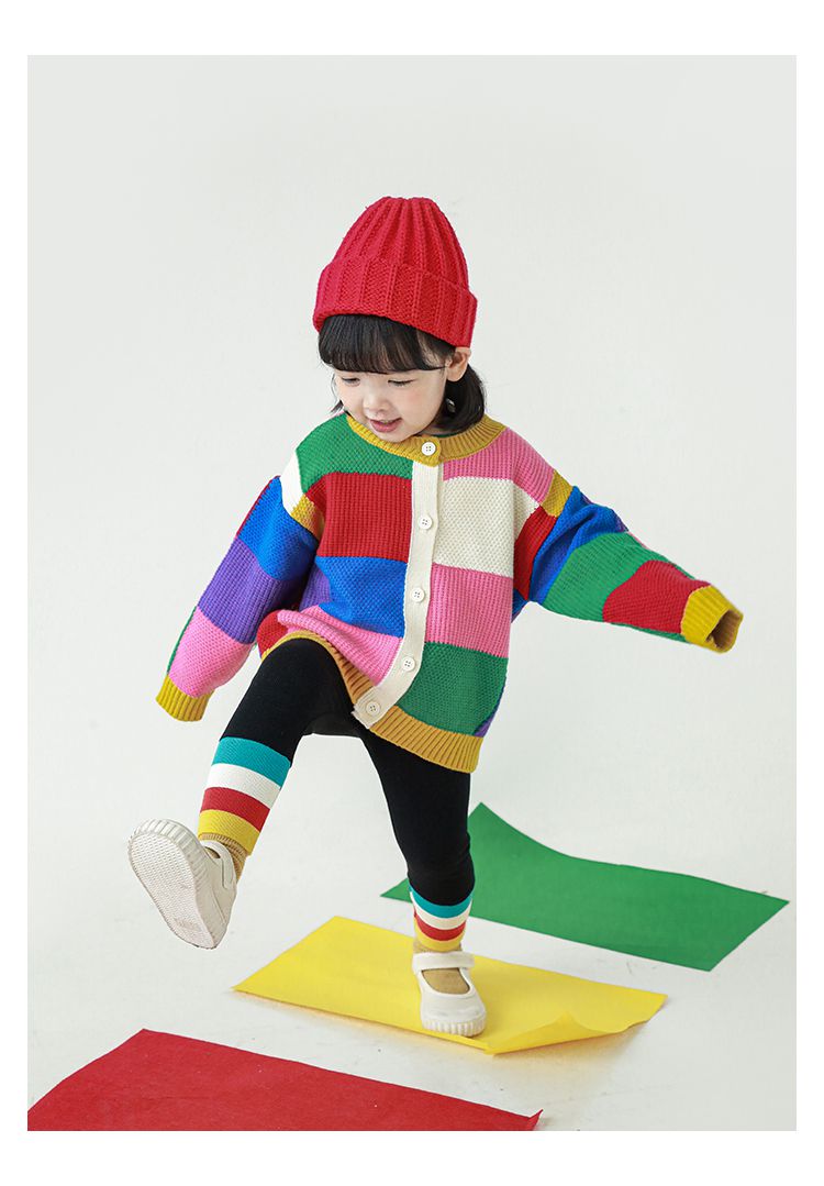 腰鬆緊羅紋束口內搭長褲-繽紛條紋-灰色