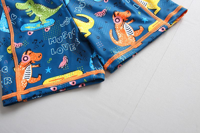 男寶長袖泳裝套裝(附帽子)-滑板恐龍-深藍+橘