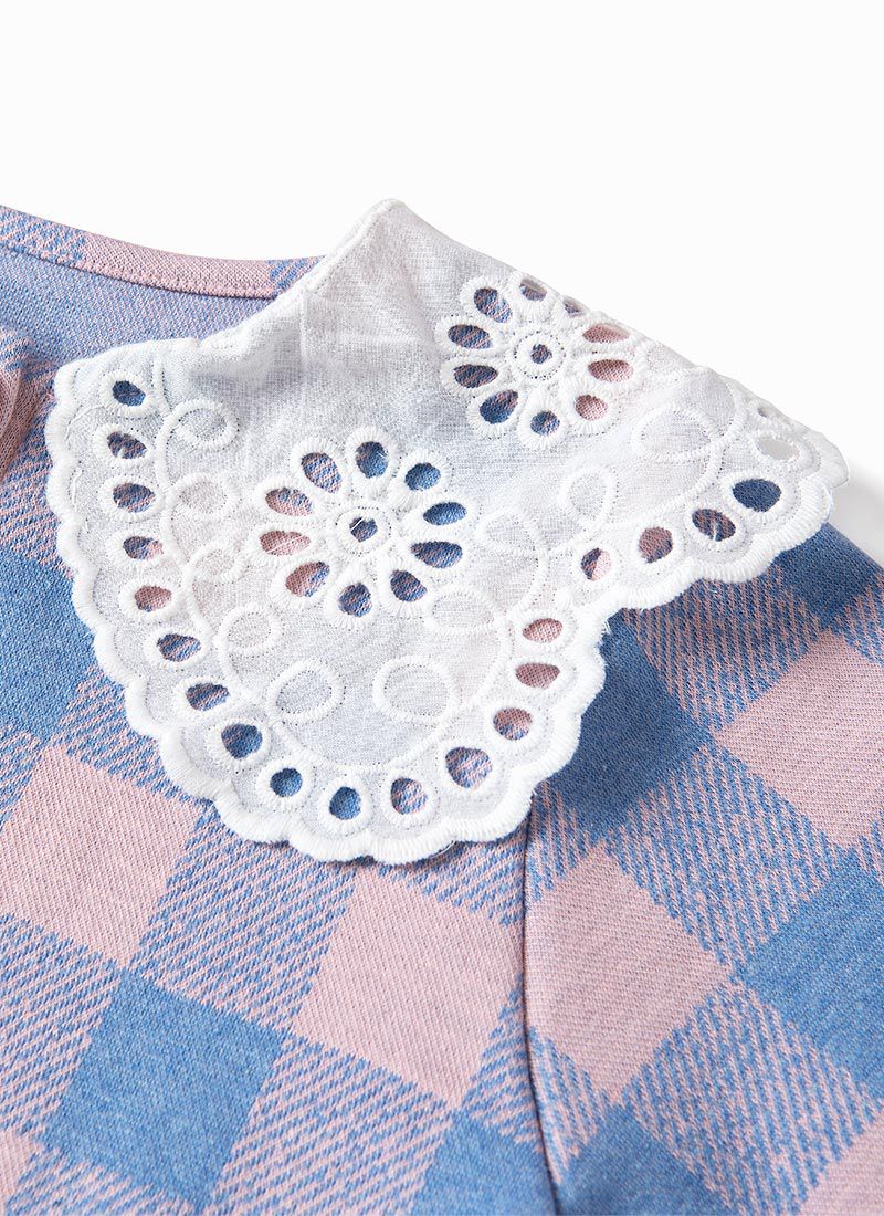 韓國 OZKIZ - 蕾絲領棋盤格單排釦針織小外套