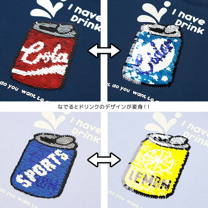 日本 ZOOLAND - 立體活潑印花短袖上衣-閃耀亮片汽水-海軍藍