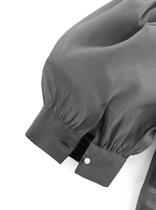 日本 GRL - 優雅光澤感蝴蝶結短袖襯衫-石墨灰 (F)