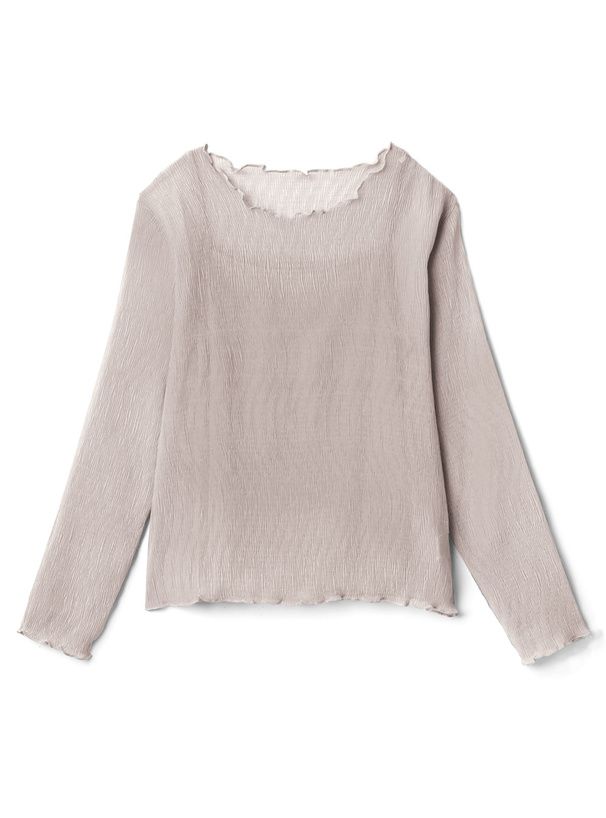 日本 GRL - 木耳領透膚長袖上衣-灰棕