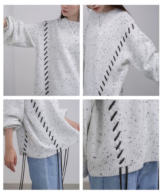 日本 Bab - 可可碎片感率性縫線針織上衣-灰白