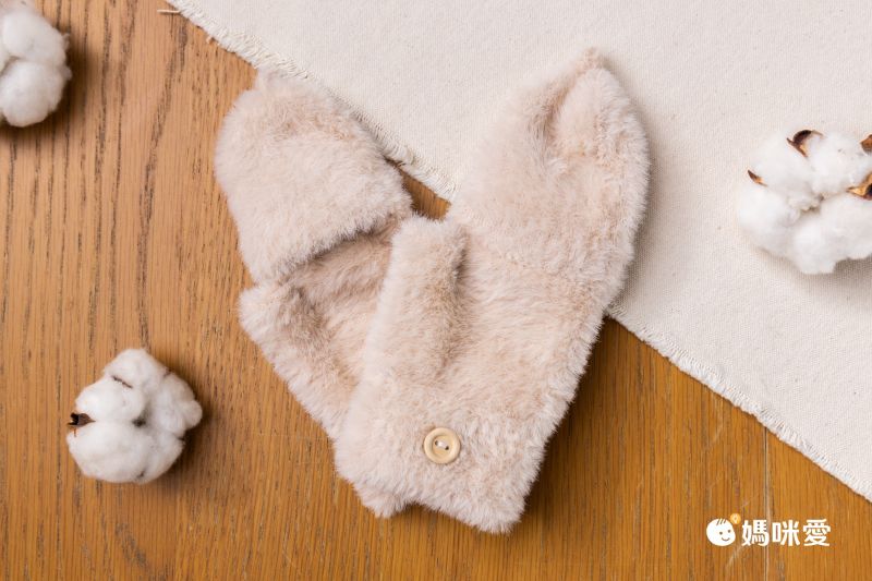 日本 AUBE - 2WAY保暖兒童手套-米灰