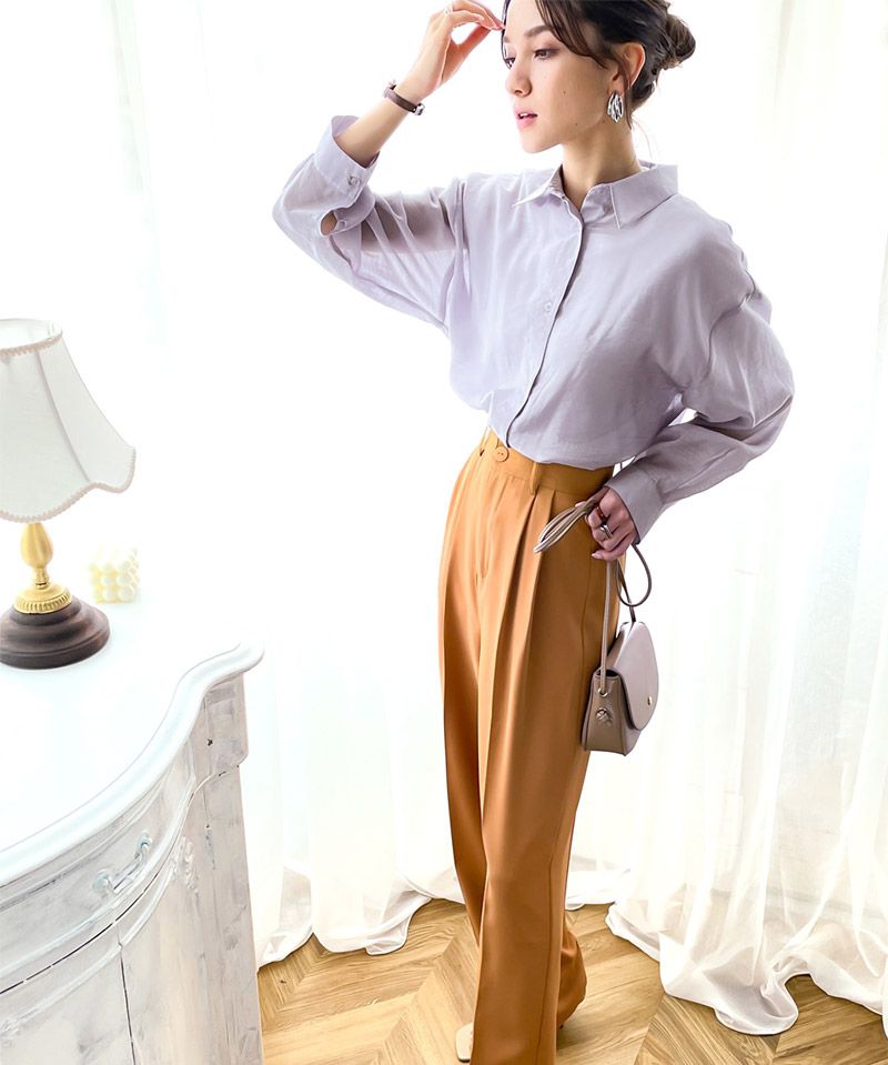 日本 Classical Elf - 百搭慵懶感透膚長袖襯衫-薰衣草