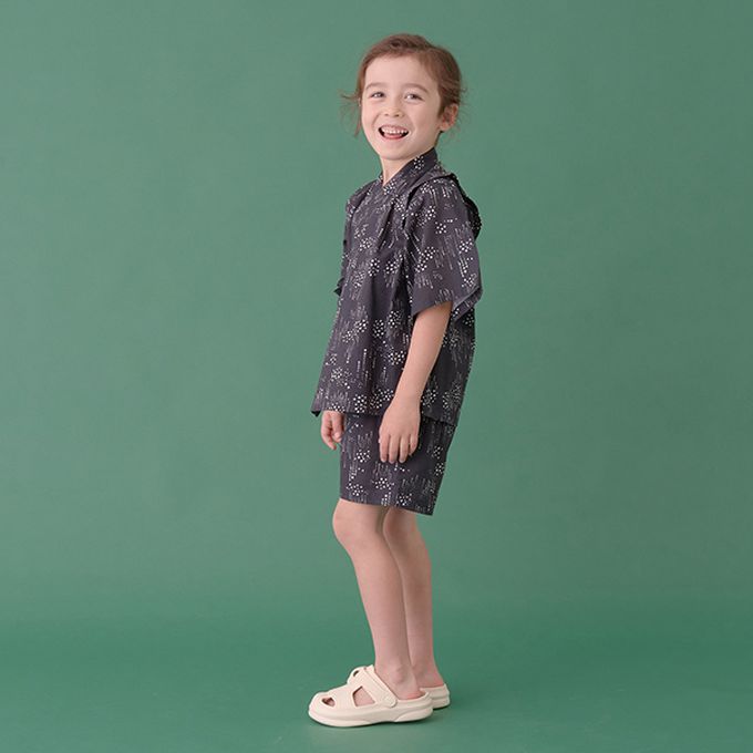 日本 b-ROOM - [限量]夏季印花純棉甚平-點點-黑