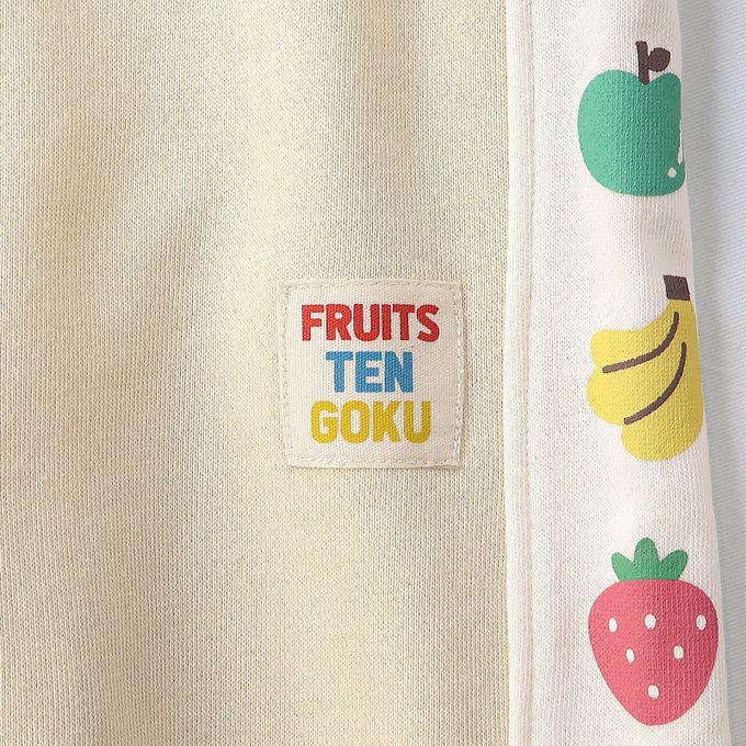 日本 ZOOLAND - 水果樂園 繽紛側邊條裏毛長褲-奶油米