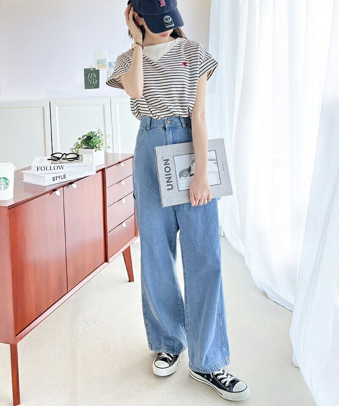 日本 Classical Elf - 有機棉logo刺繡法式袖上衣-黑白條紋