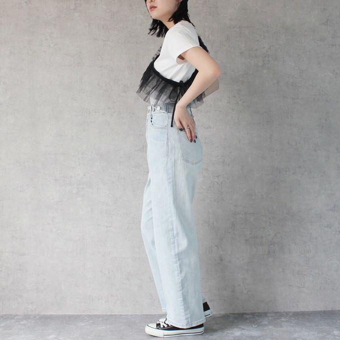 日本女裝代購 - 彈力修身高腰直筒丹寧褲(再生環保材質)-淺水藍