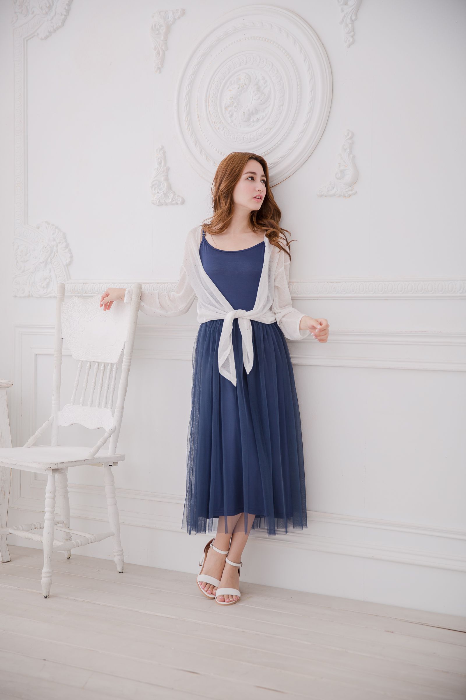 Peachy - 獨家訂製綿柔連身紗裙-細肩帶連身款-午夜藍 (F)