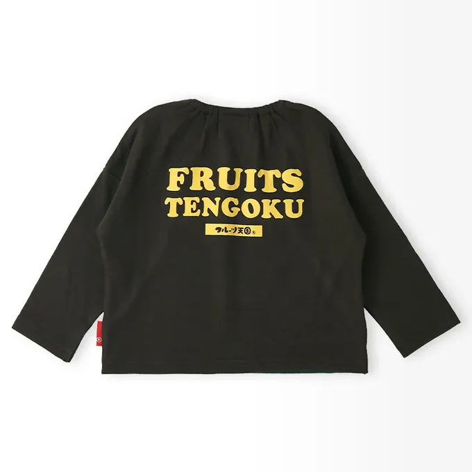 日本 ZOOLAND - 水果樂園 燈芯絨吊帶拼接長袖上衣-香蕉-黑X黃