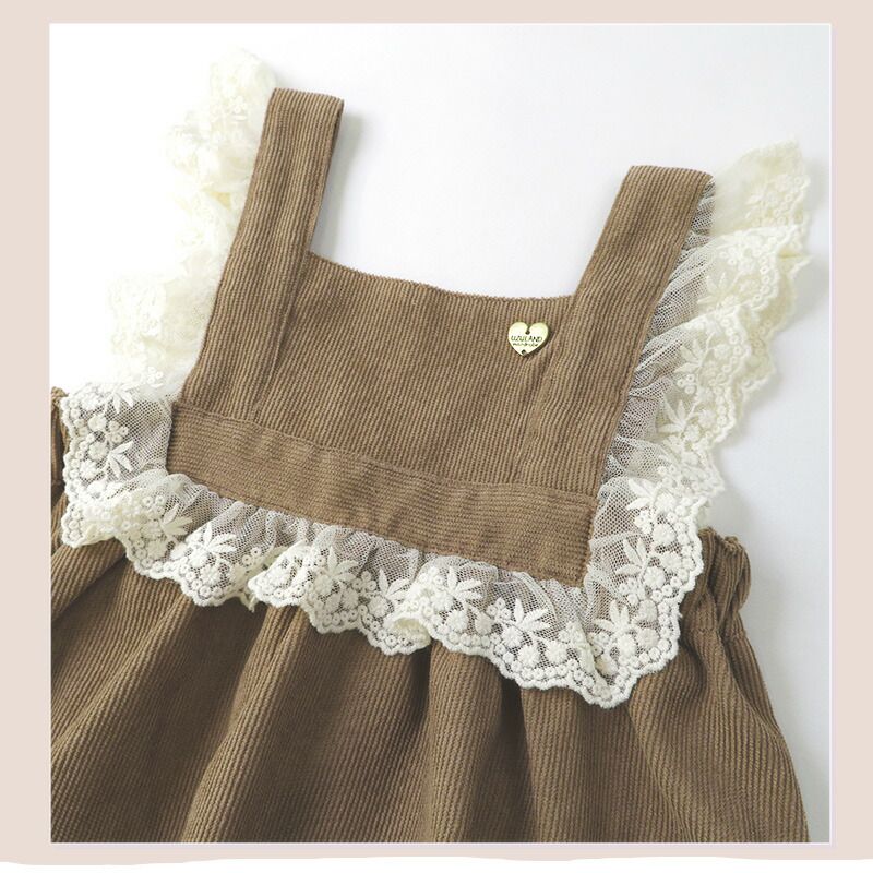 日本 ZOOLAND - 小花蕾絲領甜美羅紋背心裙-粉紅