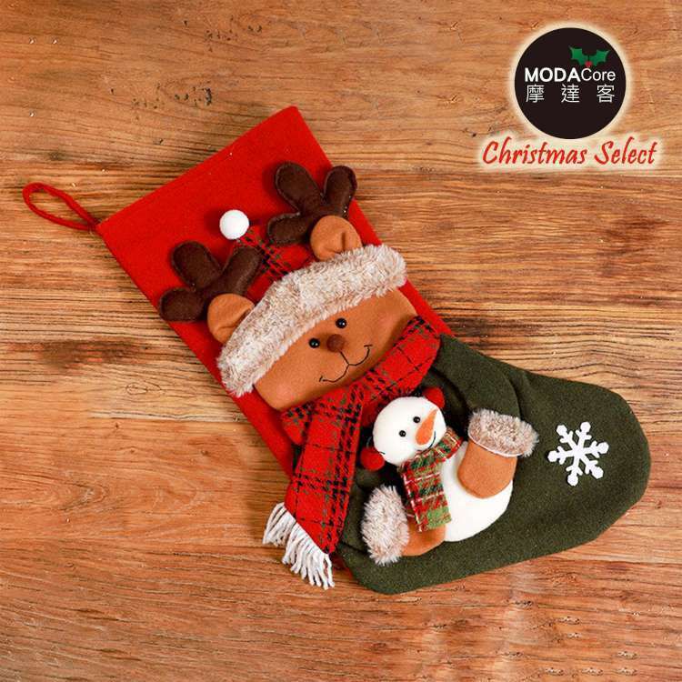 MODACore 摩達客 - 耶誕-紅綠系麋鹿抱雪人聖誕襪