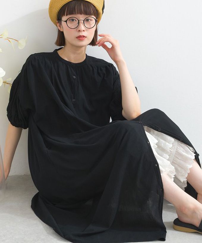 日本 Lupilien - 100%印度棉 輕盈巴里紗襯衫洋裝-藍綠