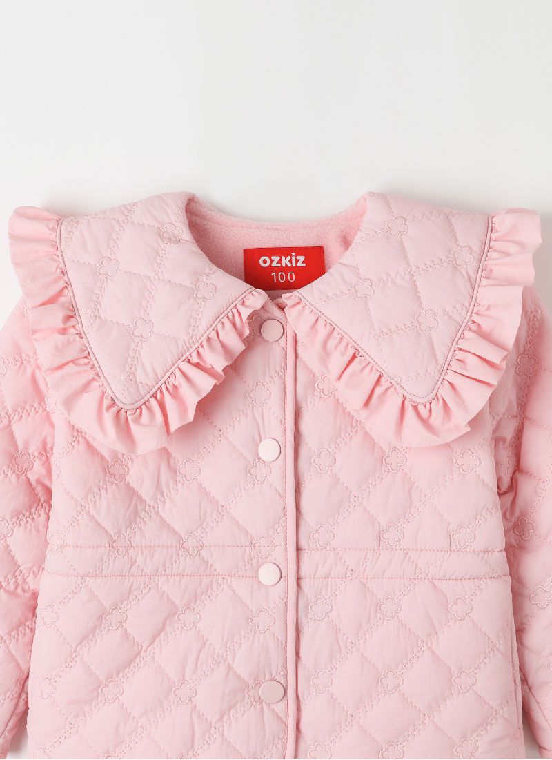 韓國 OZKIZ - 繡花紋保暖搖粒絨翻領外套-粉