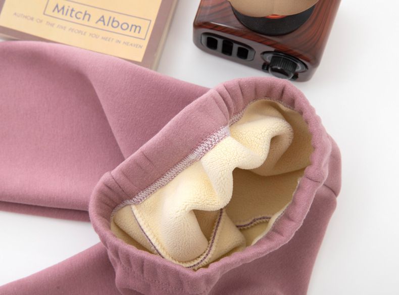 FANMOU - 加絨腰鬆緊保暖內搭褲-可愛熊熊-粉紅色