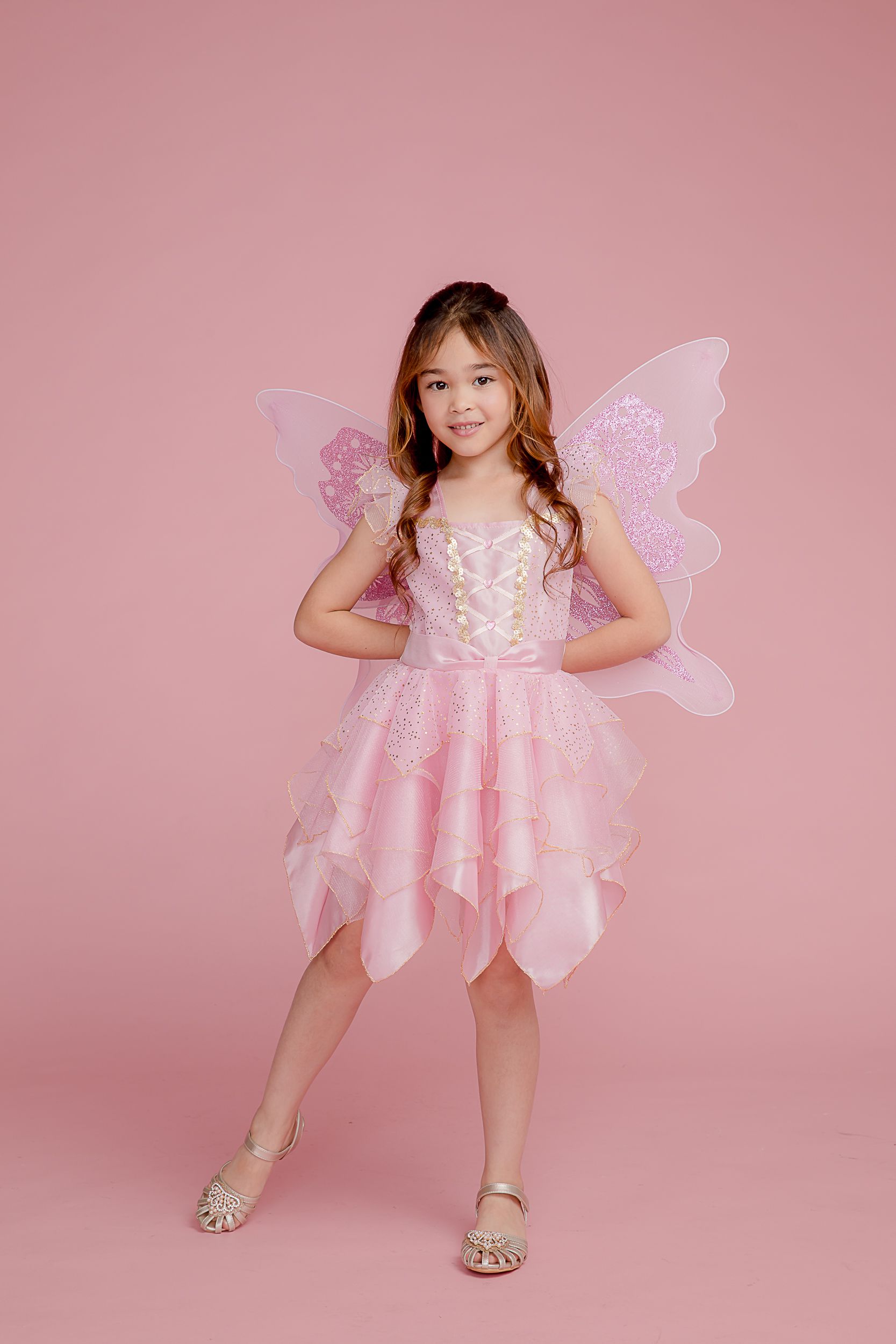 Love, Charlotte - 粉蝴蝶仙子裝-短裙背心洋裝及翅膀-內含洋裝+背式翅膀