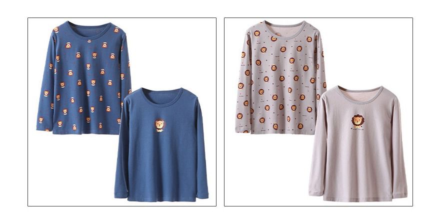 MAMDADKIDS - 棉質長袖上衣-小獅子-深藍色-2件組