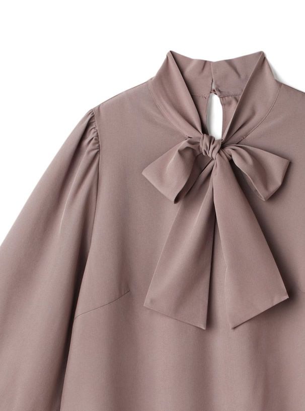 日本 GRL - 緞面蝴蝶結澎袖上衣-氣質米