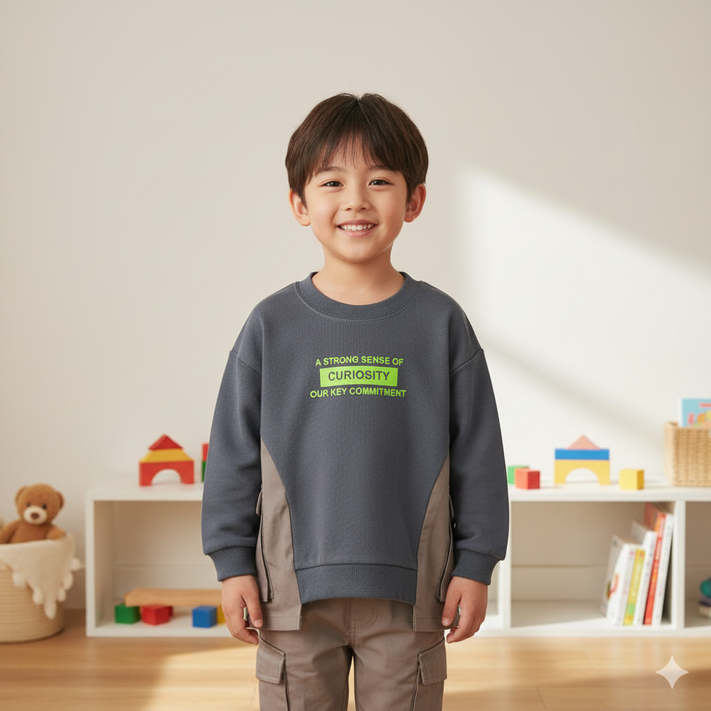 平織拼接休閒上衣-深藍色