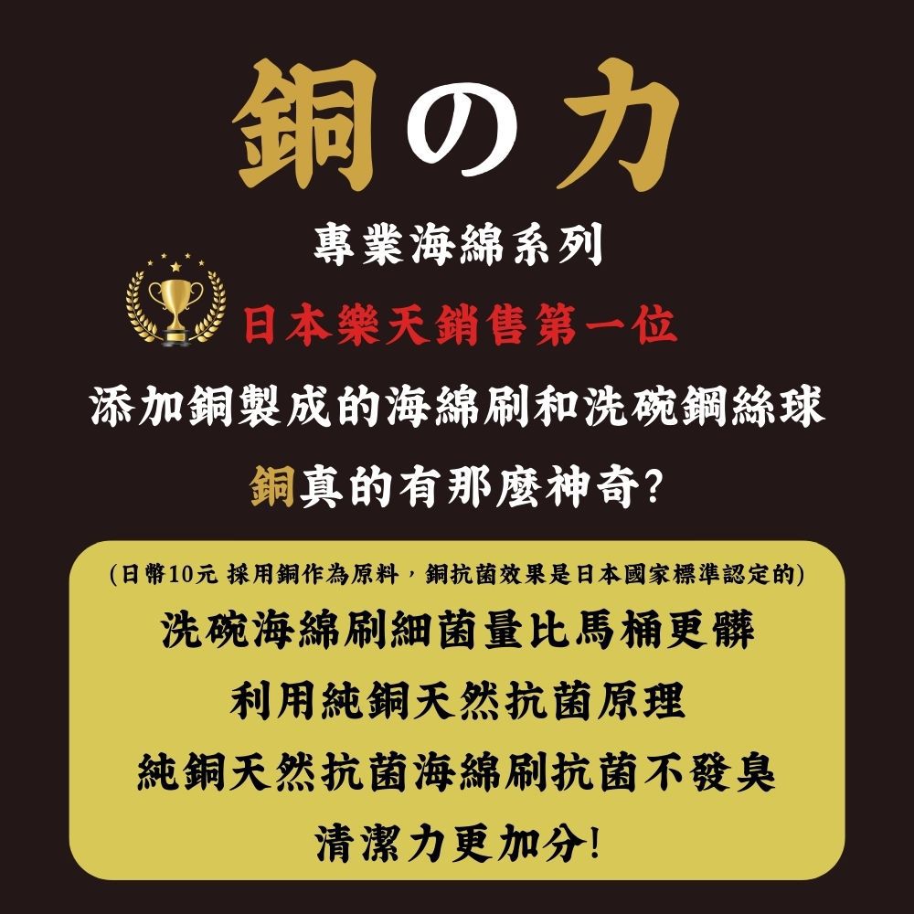 日本製 Fujisho天然抗菌銅離子清潔海綿刷-銅-長 14 x 寬 8.5 x 厚 2.5 cm