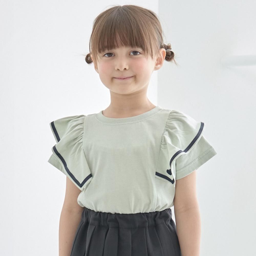 雙層荷葉澎澎袖正反穿上衣-薄荷綠