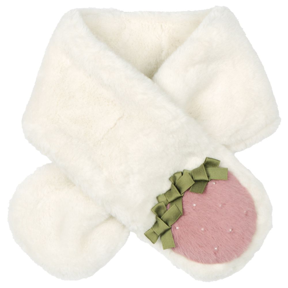 圍巾-草莓 仿毛-米白色