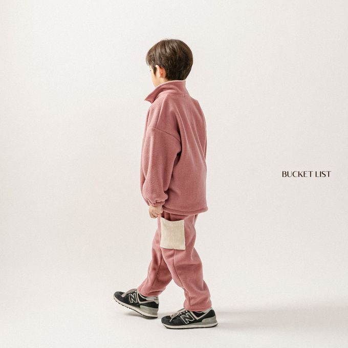 韓國 BUCKET LIST - (兩件式)簡單休閒搖粒絨套裝-玫瑰粉